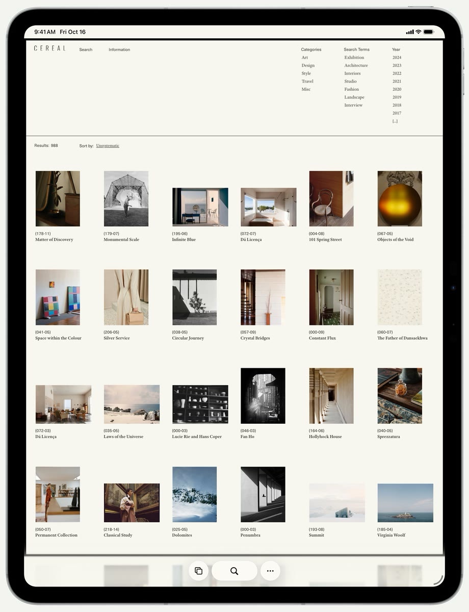 Lens on iPad, showing a design magazine’s photo grid
